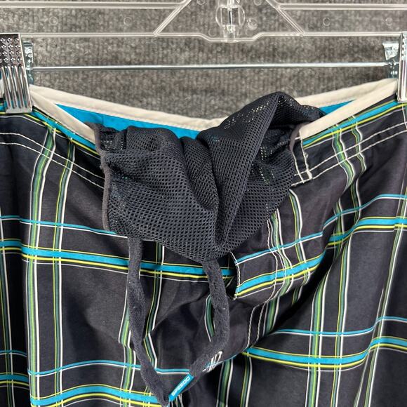 Speedo Swim Trunks Mens Large Black Blue Plaid Comfort Drawstring Lined - Picture 7 of 10